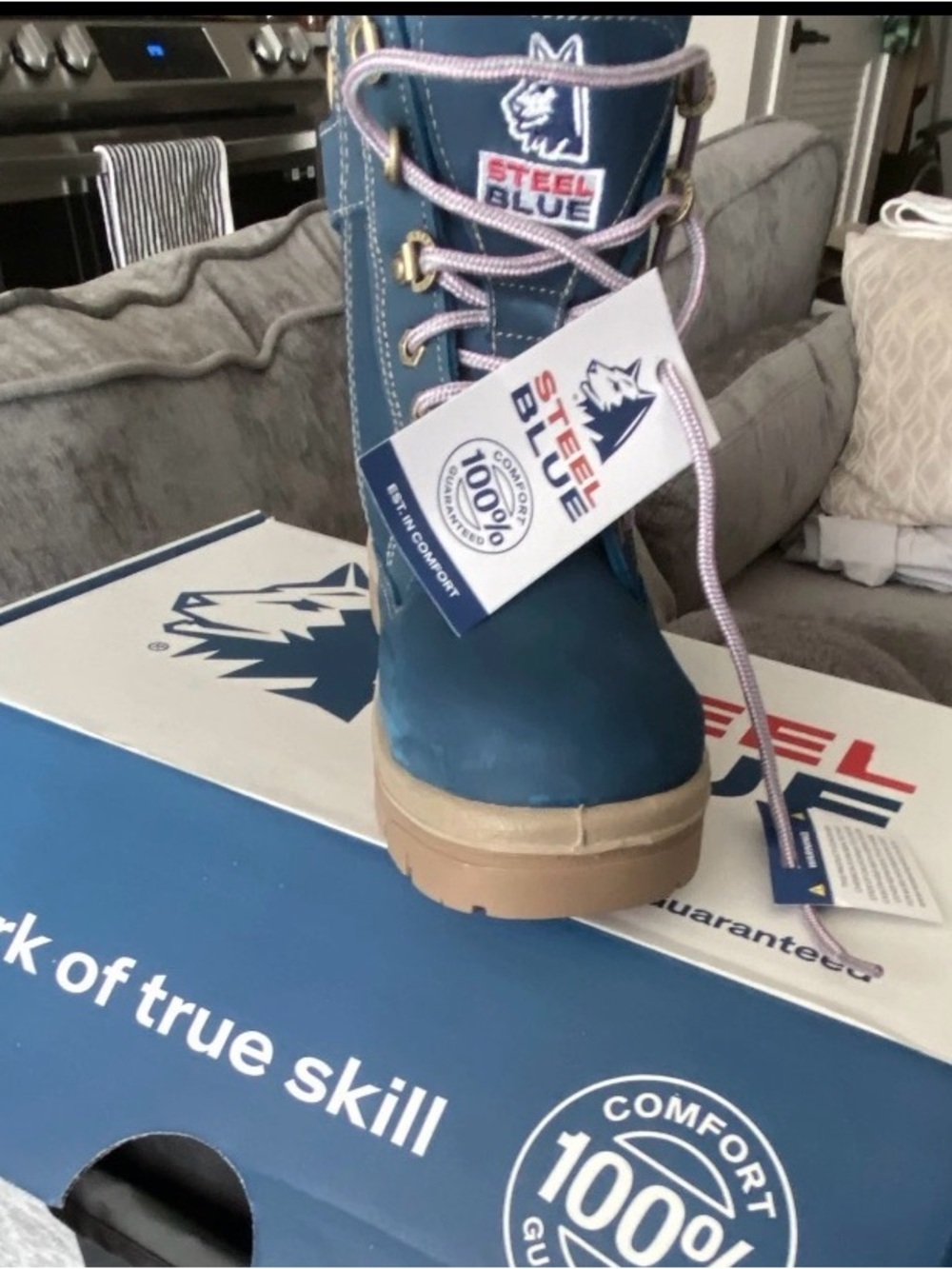 Steel Blue navy work boot with tan sole